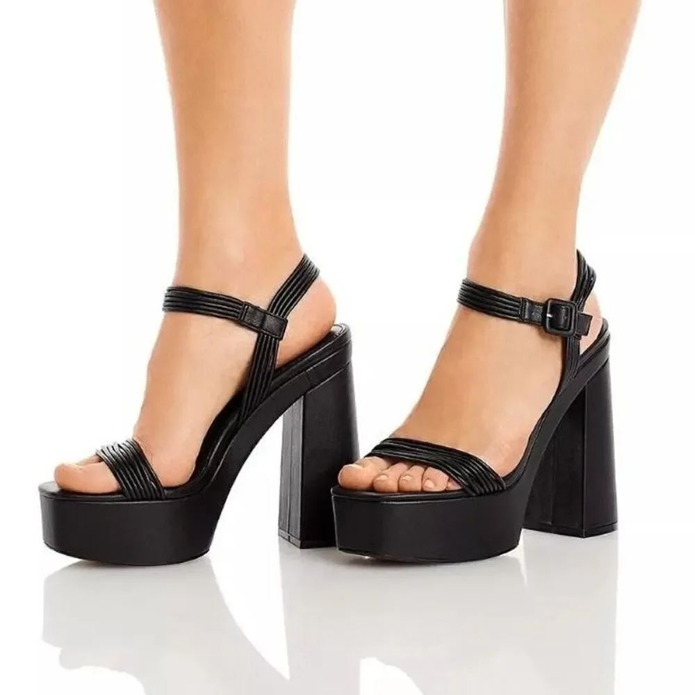 Aqua Black Block Heel Platform Sandals(Size 9.5M)